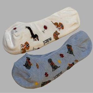 NWOT! JCREW ONE SZ WOMENS NO SHOW SOLD OUT DOGS W/ WINE & DOGS W/ LEAVES.NO SLIP